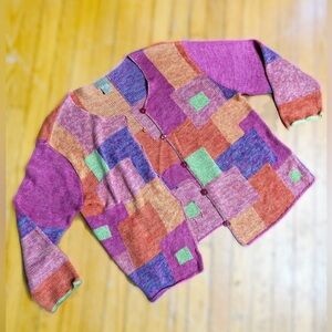 Cute vintage color block spring knit cardigan